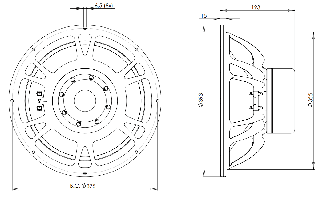 B&C 15SW115 15 inch 4 ohm loudspeaker driver view 3