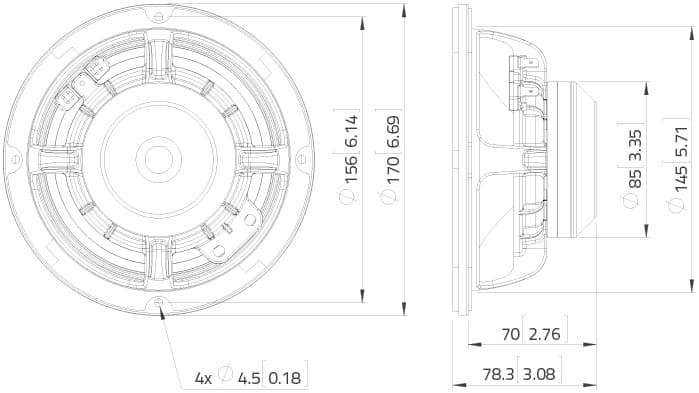 Lavoce MAN061.80 6.5 inch 8 ohm loudspeaker driver view 2