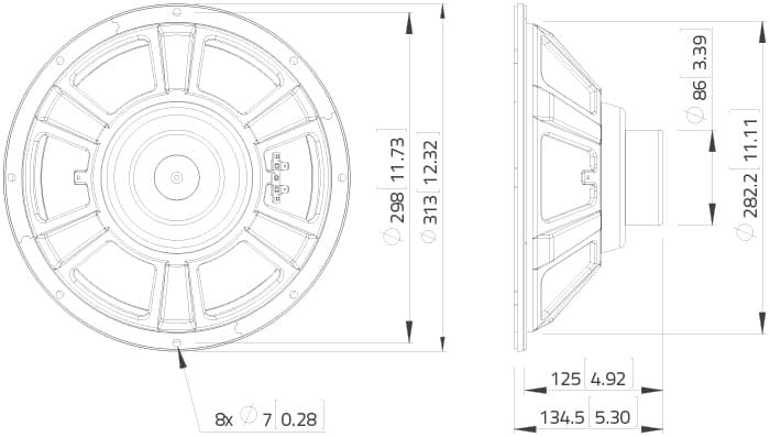 Lavoce WSN122.50 12 inch 8 ohm loudspeaker driver view 2