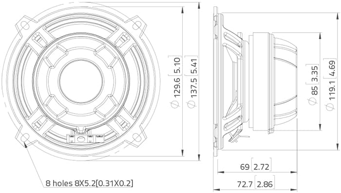 Lavoce CSF051.21 5 inch 8 ohm loudspeaker driver view 6