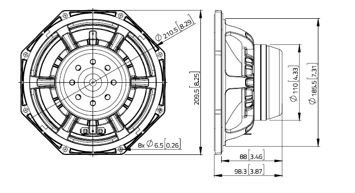 Lavoce WAN082.02 8 inch 8 ohm loudspeaker driver view 5