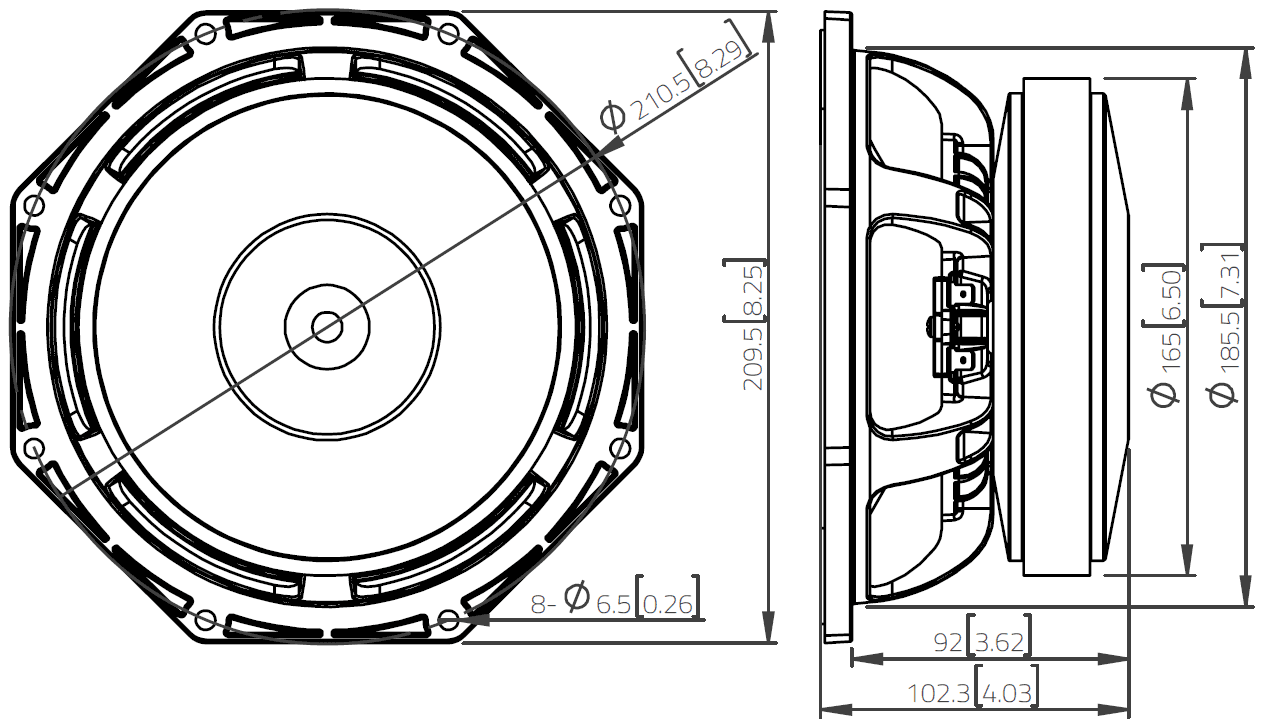 Lavoce WAF082.01 8 inch 8 ohm loudspeaker driver view 3