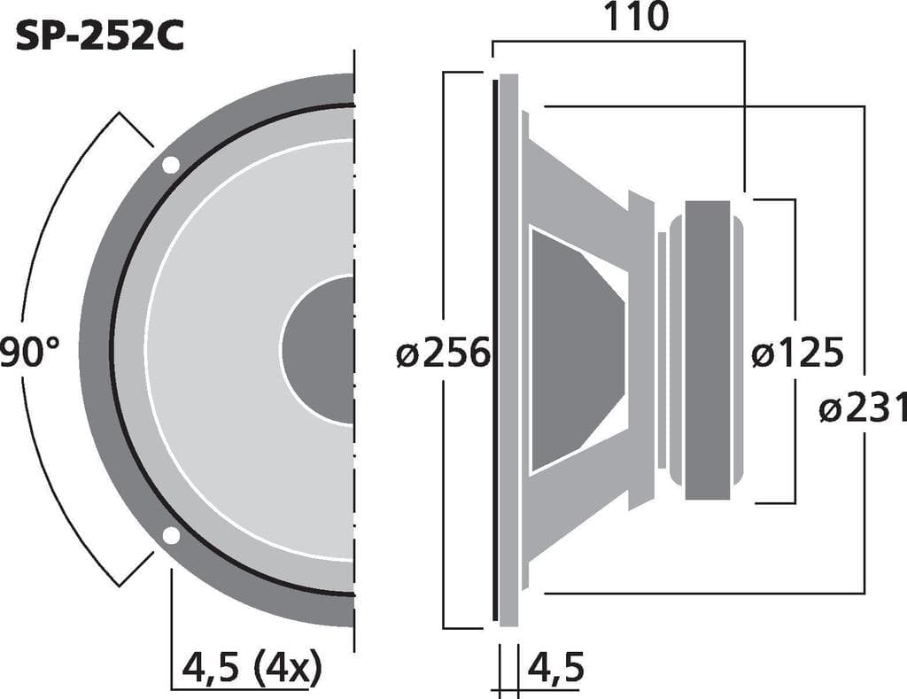 Monacor SP-252C 10 inch 4 ohm loudspeaker driver view 3