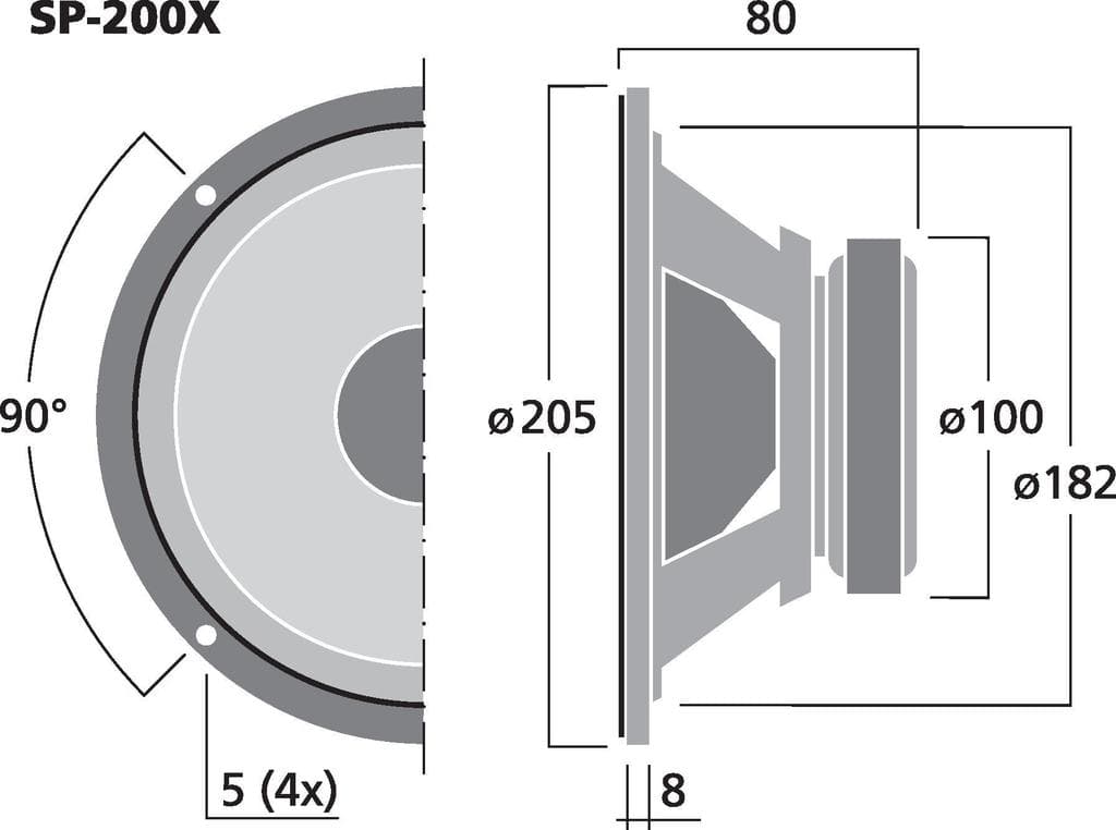 Monacor SP-200X 8 inch 8 ohm loudspeaker driver view 3