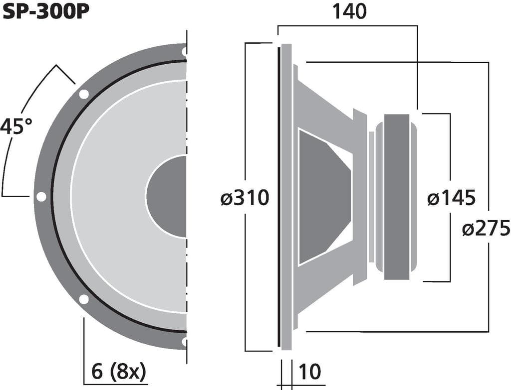 Monacor SP-300P 12 inch 8 ohm loudspeaker driver view 3