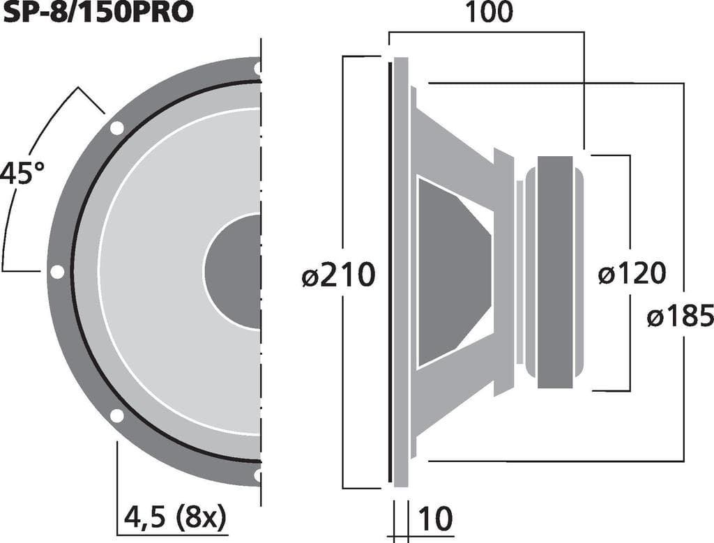 Monacor SP-8/150PRO 8 inch 8 ohm loudspeaker driver view 3