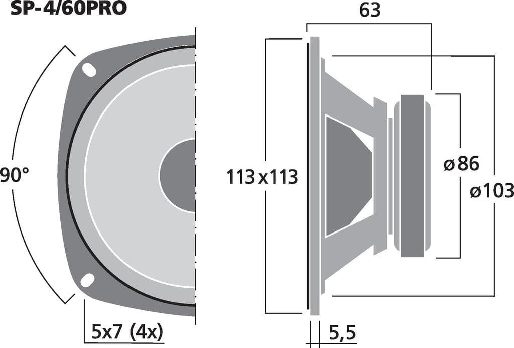 Monacor SP-4/60PRO 4 inch 8 ohm loudspeaker driver view 2
