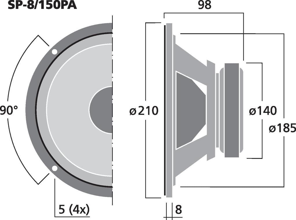 Monacor SP-8/150PA 8 inch 8 ohm loudspeaker driver view 3