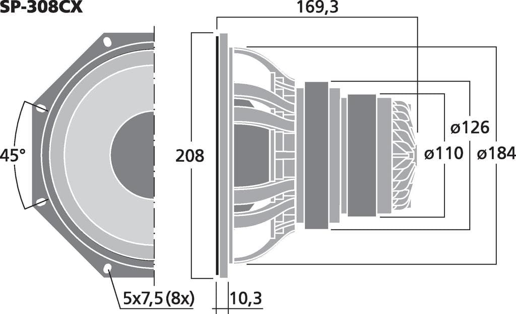Monacor SP-308CX 8 inch 8 ohm loudspeaker driver view 2