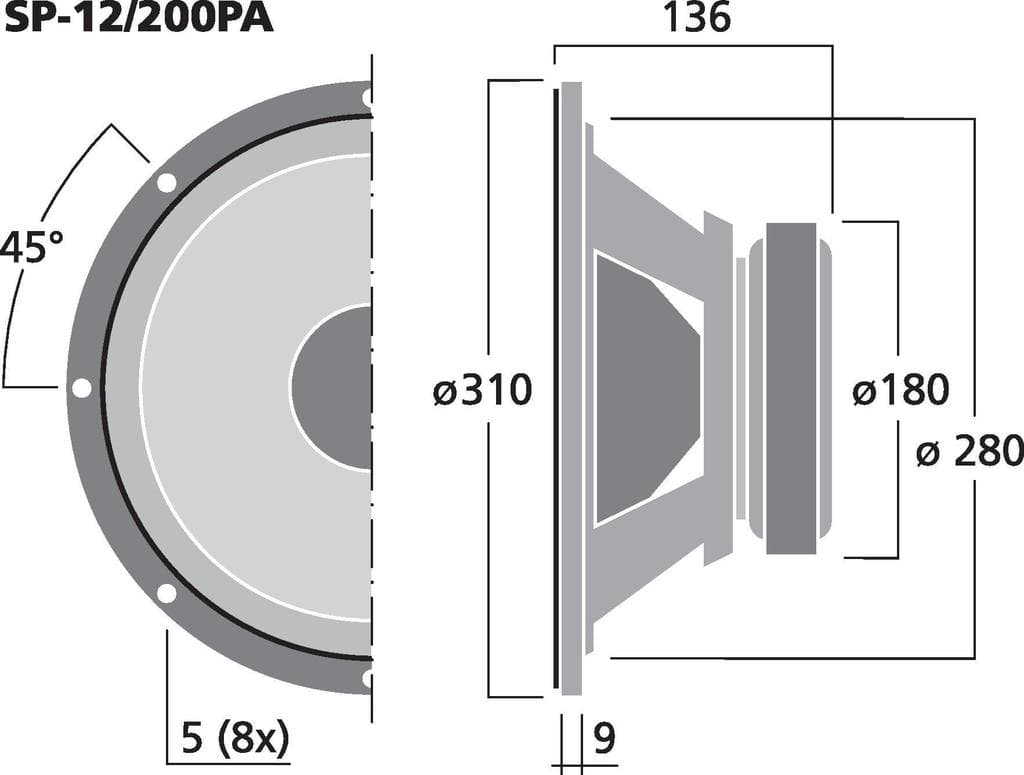 Monacor SP-12/200PA 12 inch 8 ohm loudspeaker driver view 3