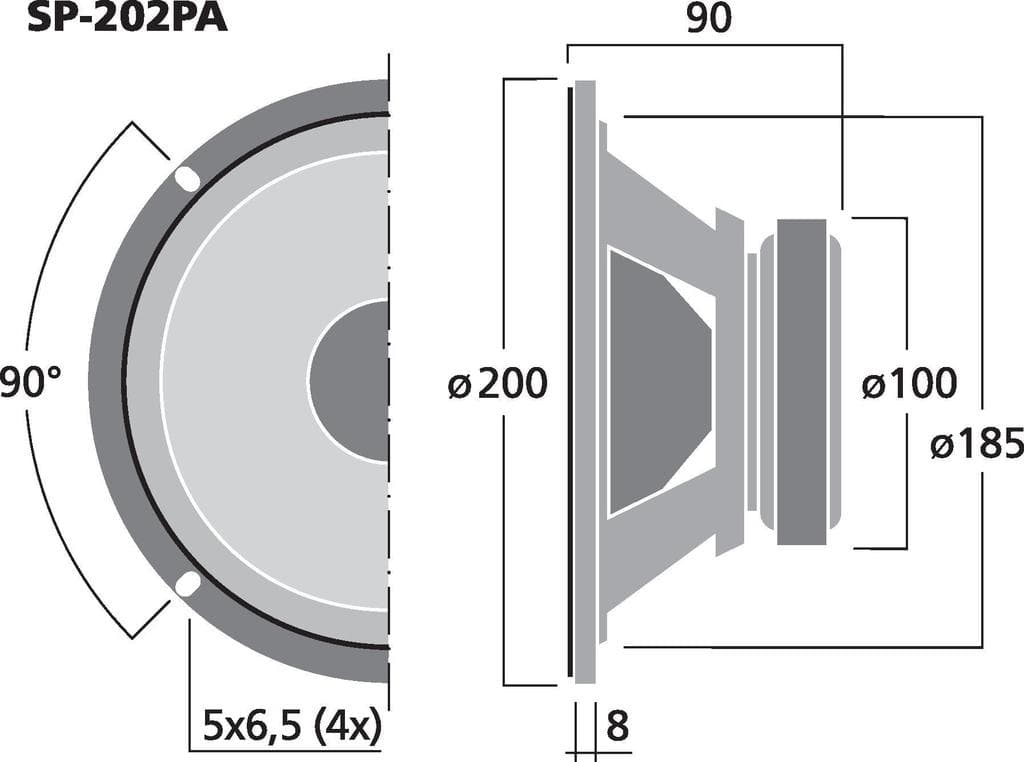 Monacor SP-202PA 8 inch 8 ohm loudspeaker driver view 3