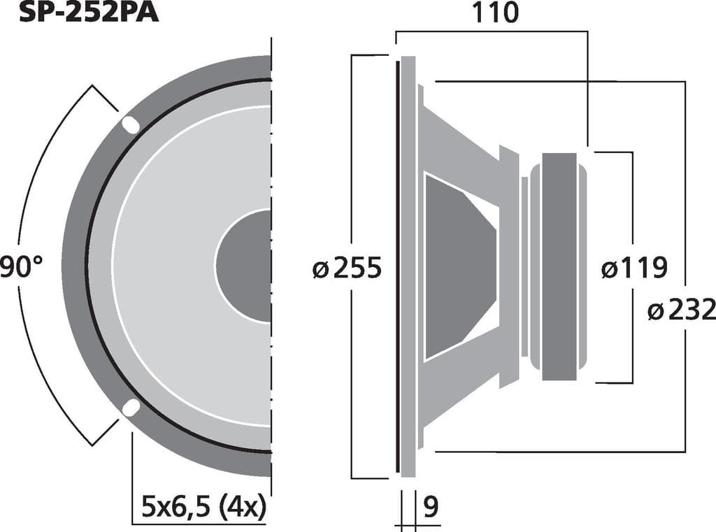 Monacor SP-252PA 10 inch 8 ohm loudspeaker driver view 3