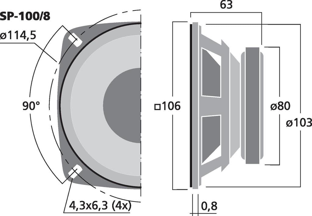 Monacor SP-100/8 4 inch 8 ohm loudspeaker driver view 2