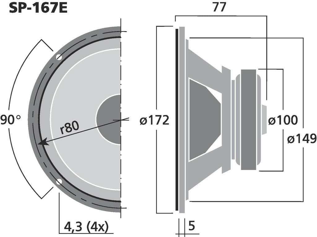 Monacor SP-167E 6.5 inch 4 ohm loudspeaker driver view 3