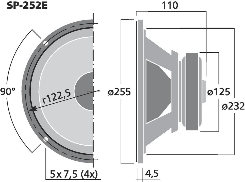 Monacor SP-252E 10 inch 4 ohm loudspeaker driver view 3