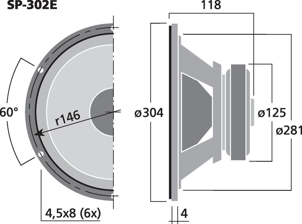 Monacor SP-302E 12 inch 4 ohm loudspeaker driver view 3