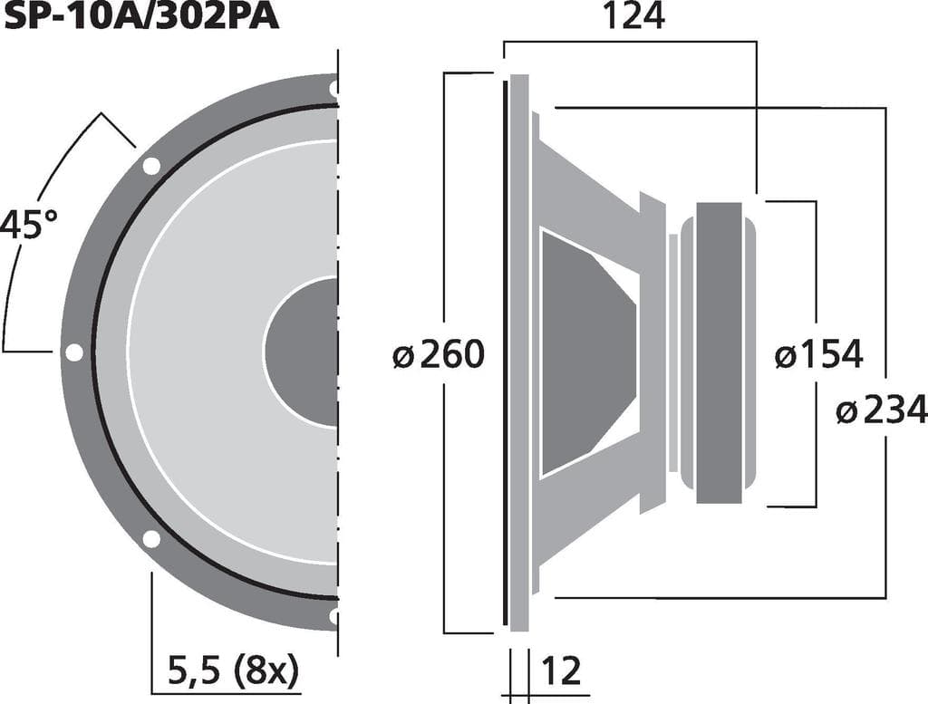 Monacor SP-10A/302PA 10 inch 8 ohm loudspeaker driver view 2