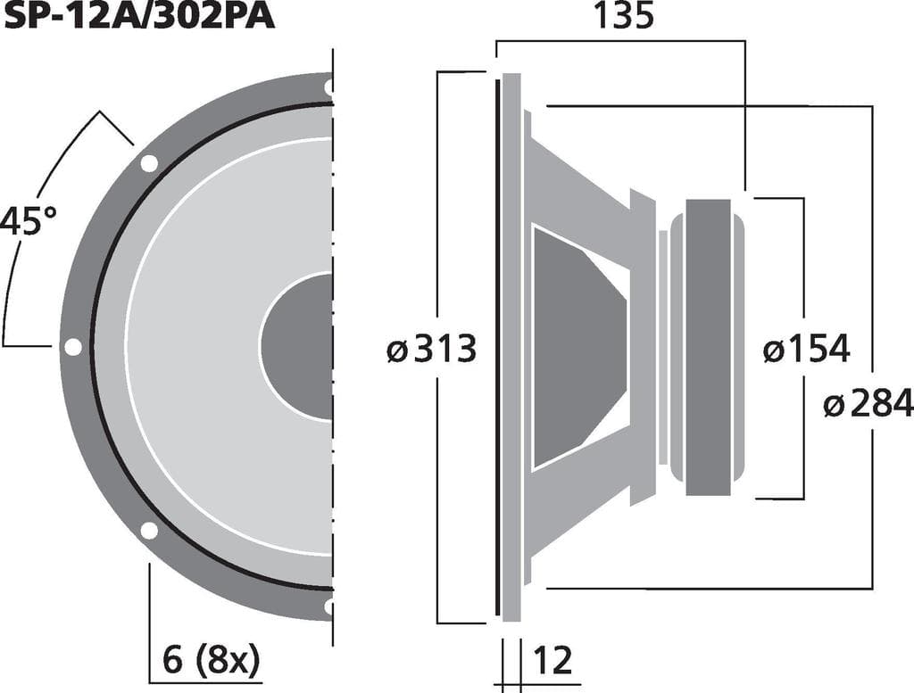Monacor SP-12A/302PA 12 inch 8 ohm loudspeaker driver view 2