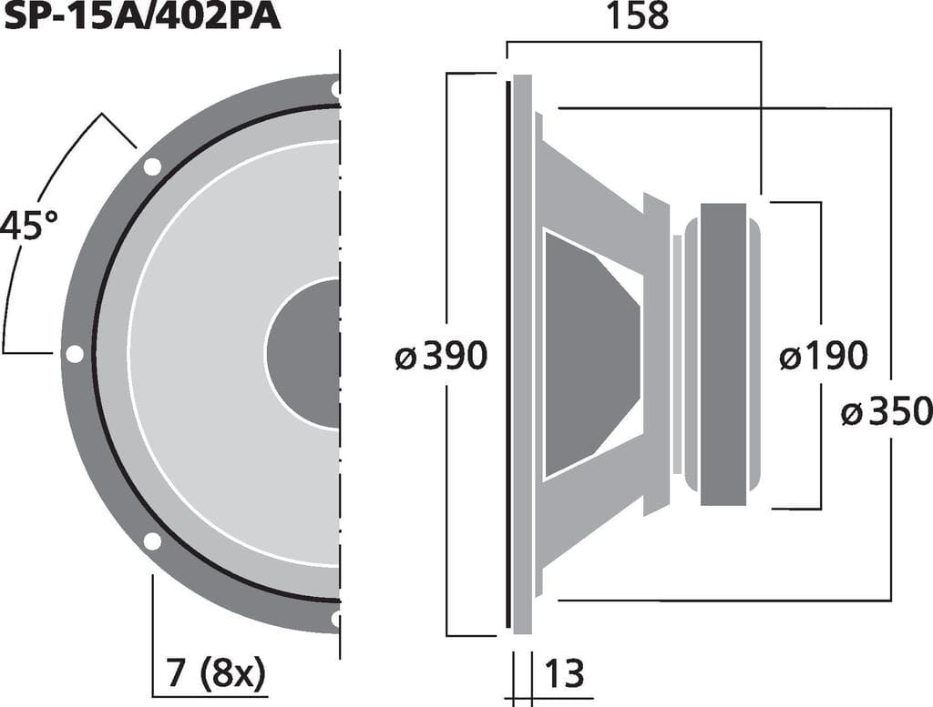 Monacor SP-15A/402PA 15 inch 8 ohm loudspeaker driver view 2