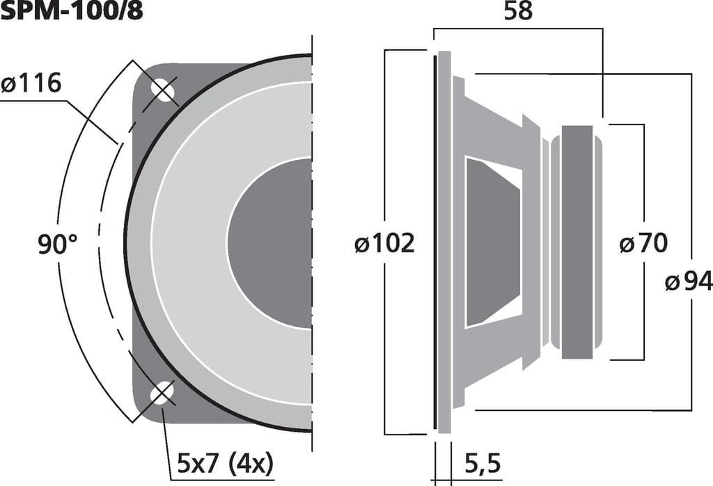 Monacor SPM-100/8 4 inch 8 ohm loudspeaker driver view 2