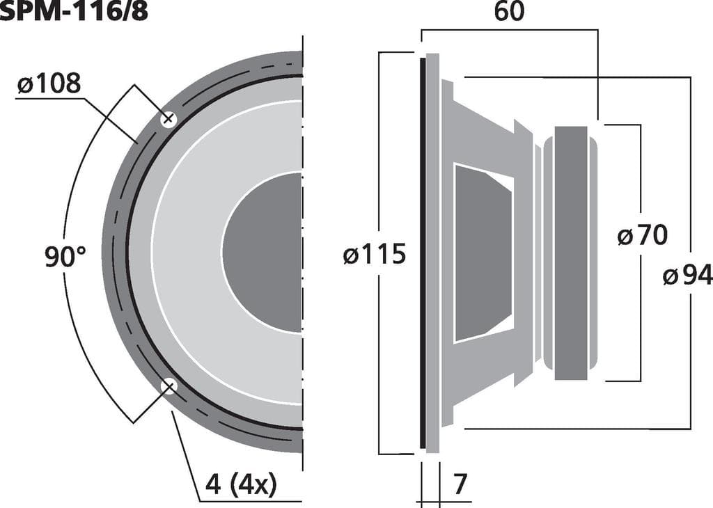 Monacor SPM-116/8 4 inch 8 ohm loudspeaker driver view 3