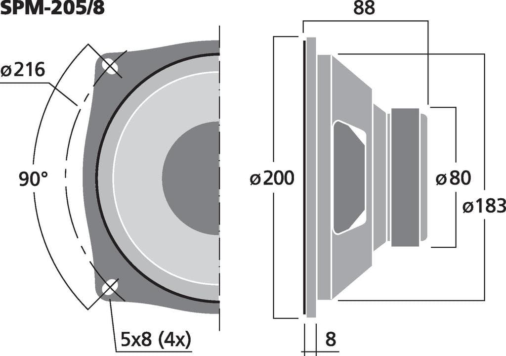 Monacor SPM-205/8 8 inch 8 ohm loudspeaker driver view 3