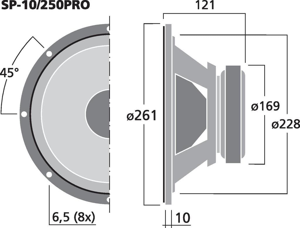 Monacor SP-10/250PRO 10 inch 8 ohm loudspeaker driver view 2