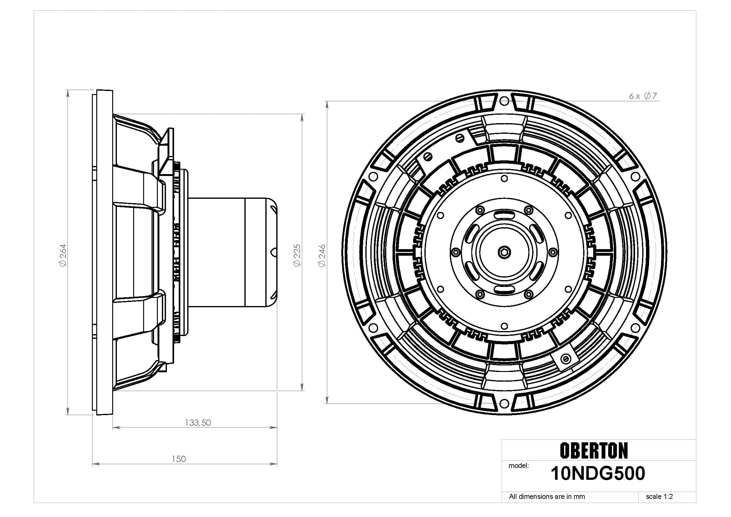 Oberton 10NDG500 10 inch 8 ohm loudspeaker driver view 3
