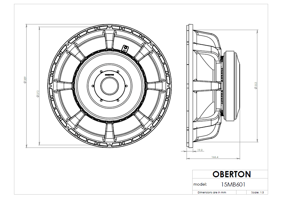 Oberton 15MB601 15 inch 8 ohm loudspeaker driver view 3