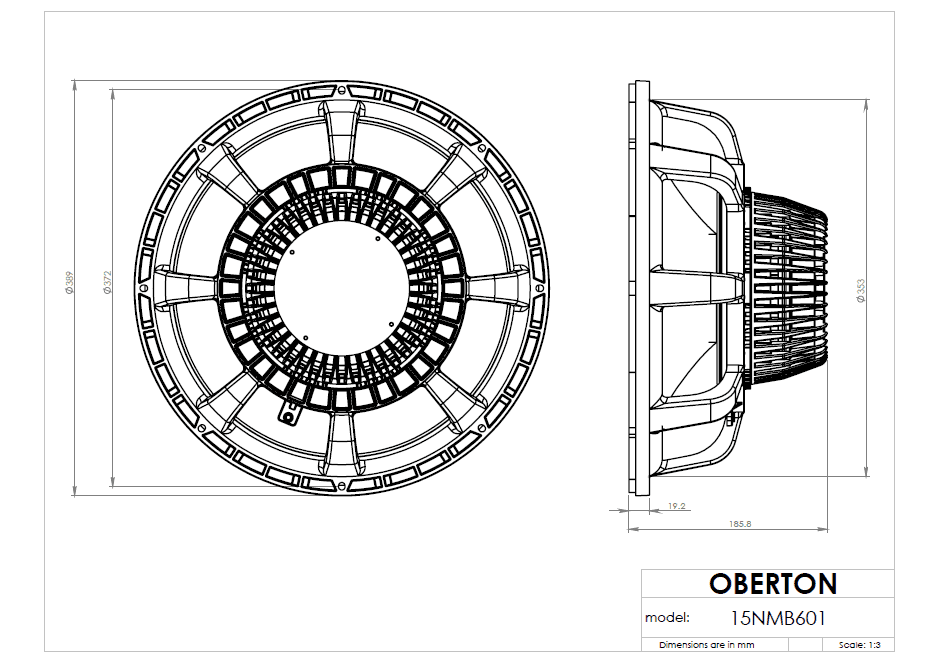 Oberton 15NMB601 15 inch 8 ohm loudspeaker driver view 3