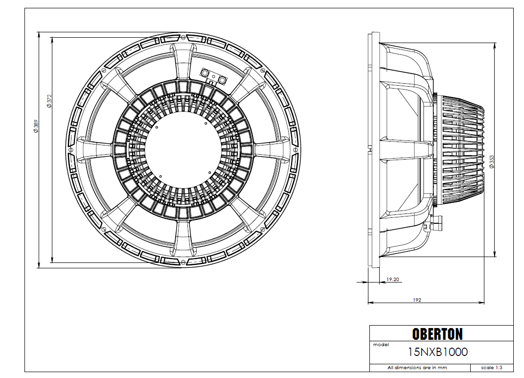 Oberton 15NXB1000 15 inch 8 ohm loudspeaker driver view 3