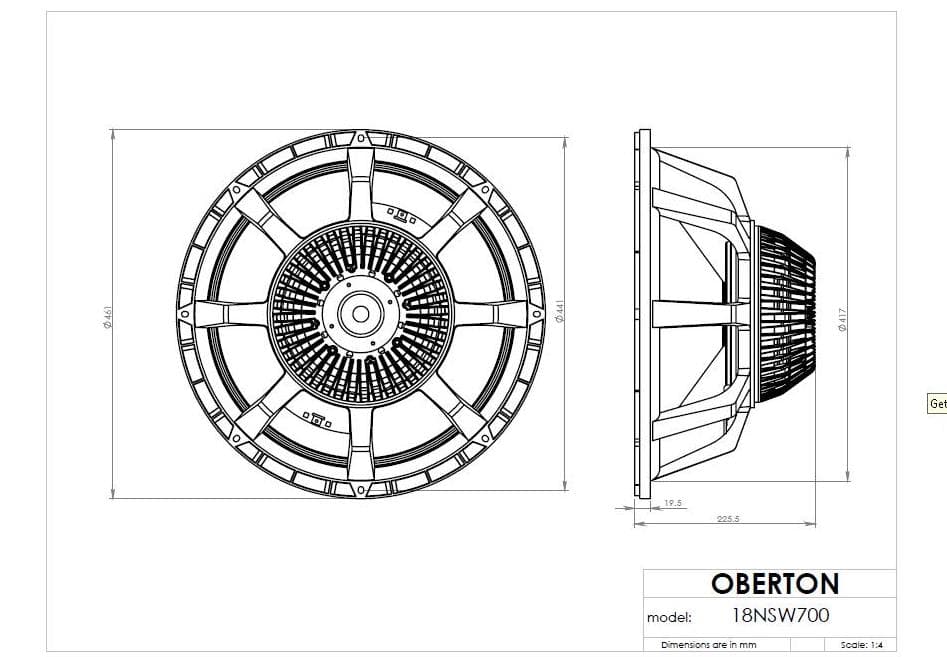 Oberton 18NSW700 18 inch 8 ohm loudspeaker driver view 3