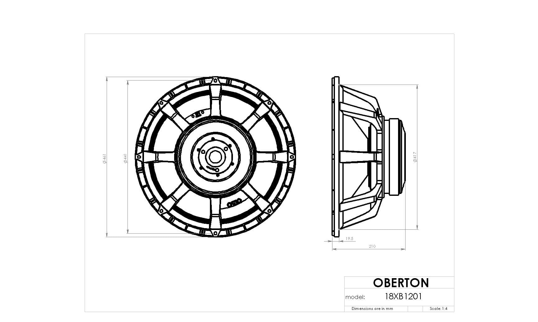 Oberton 18XB1201 18 inch 8 ohm loudspeaker driver view 3