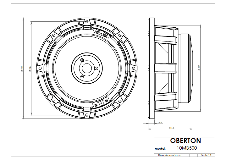 Oberton 10MB500 10 inch 8 ohm loudspeaker driver view 3