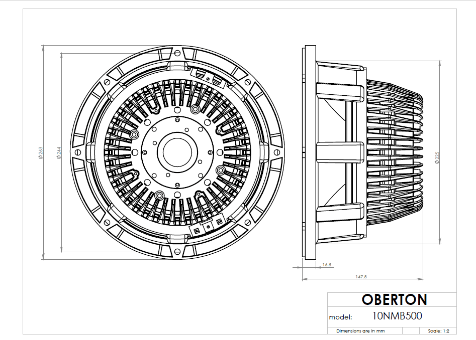 Oberton 10NMB500 10 inch 8 ohm loudspeaker driver view 3