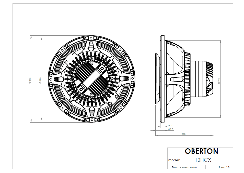 Oberton 12HCX 12 inch 8 ohm loudspeaker driver view 3