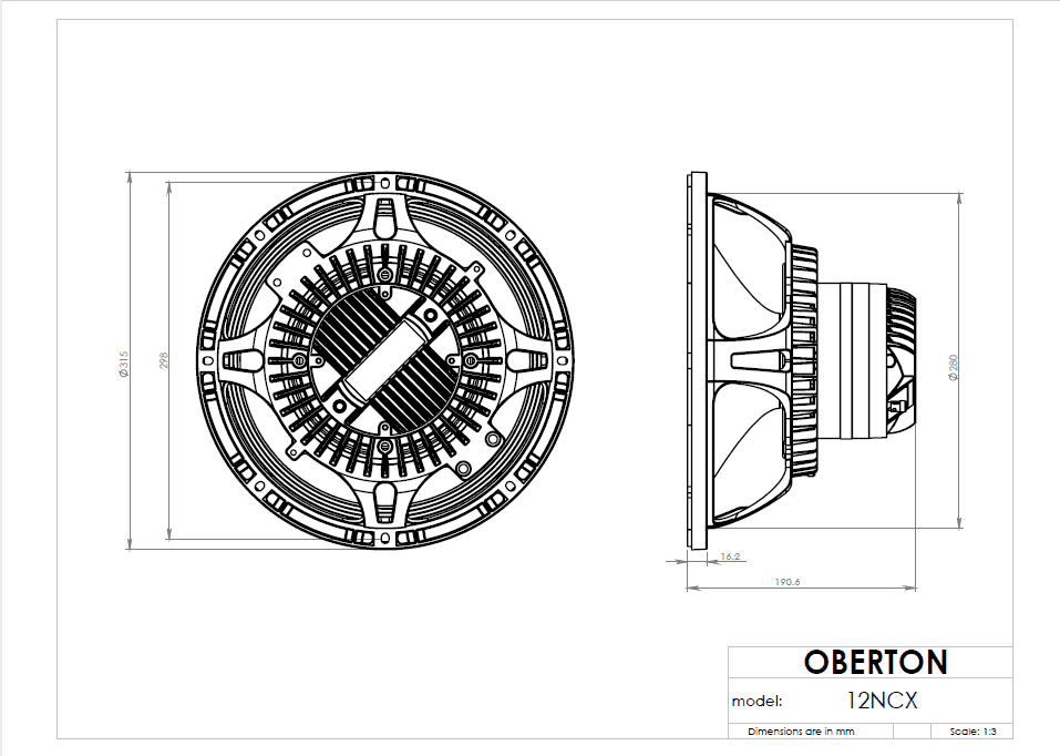Oberton 12NCX 12 inch 8 ohm loudspeaker driver view 3