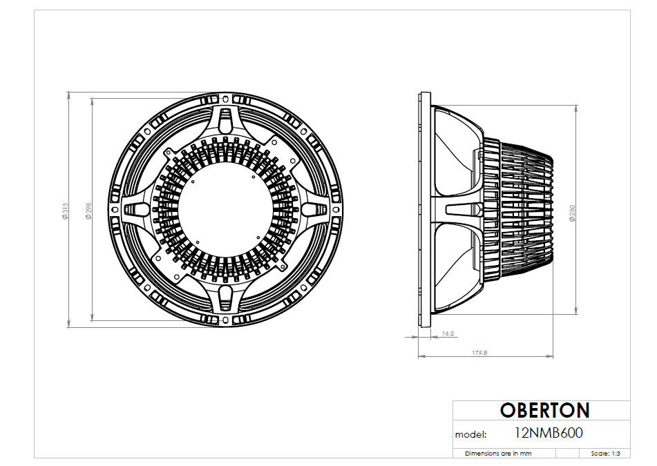Oberton 12NMB600 12 inch 8 ohm loudspeaker driver view 3