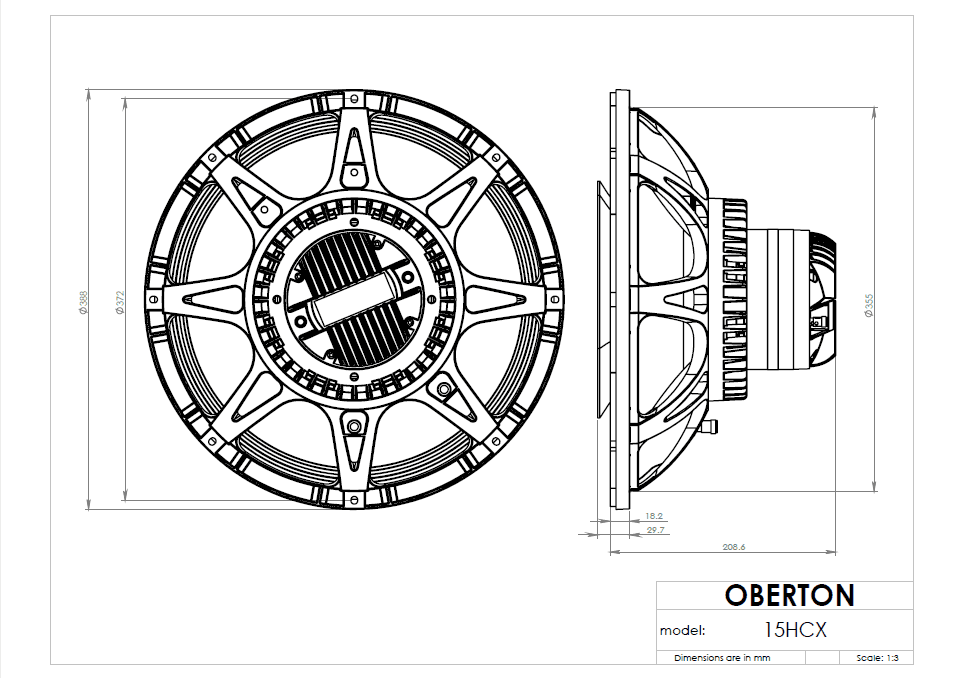 Oberton 15HCX 15 inch 8 ohm loudspeaker driver view 3