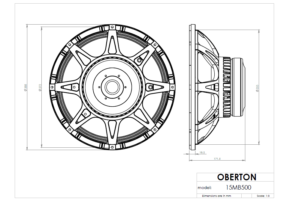 Oberton 15MB500 15 inch 8 ohm loudspeaker driver view 3