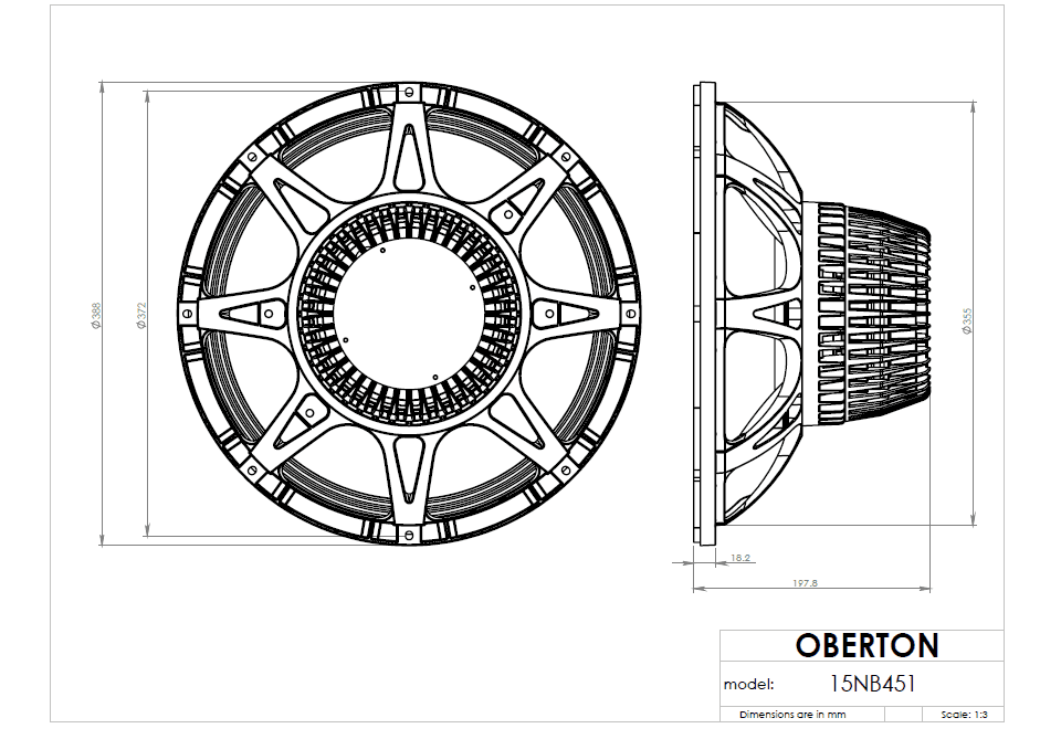 Oberton 15NB451 15 inch 8 ohm loudspeaker driver view 3