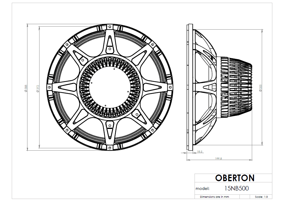 Oberton 15NB500 15 inch 8 ohm loudspeaker driver view 3
