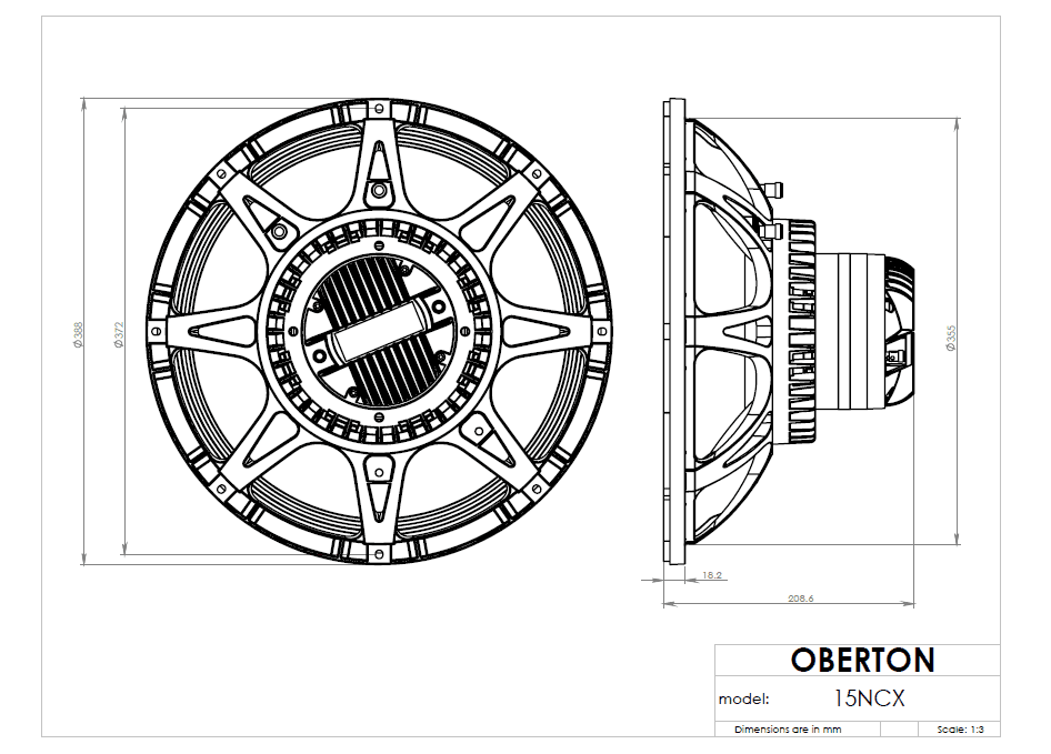 Oberton 15NCX 15 inch 8 ohm loudspeaker driver view 3