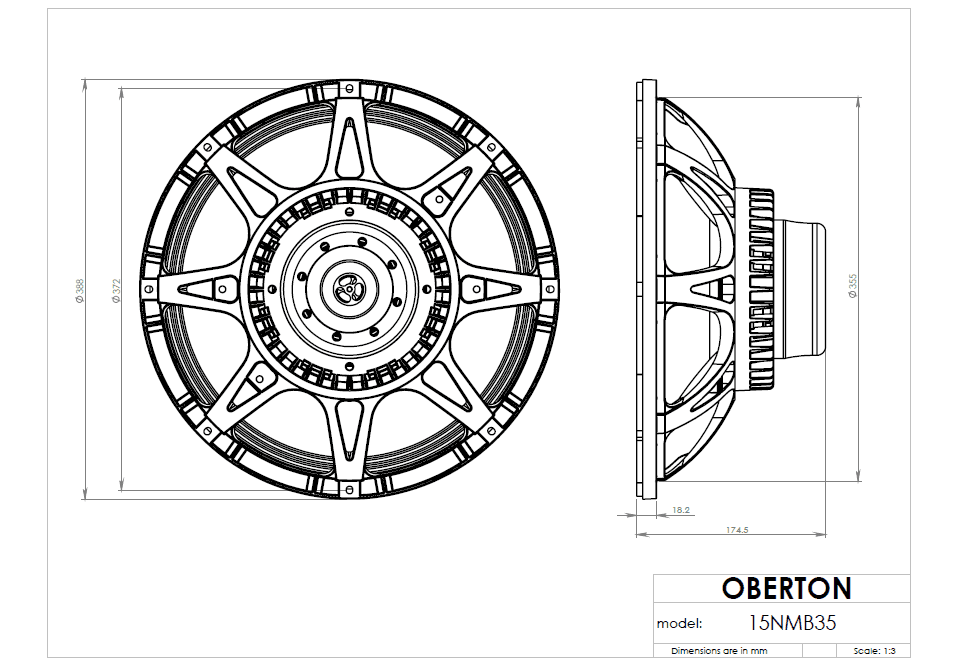 Oberton 15NMB35 15 inch 8 ohm loudspeaker driver view 3