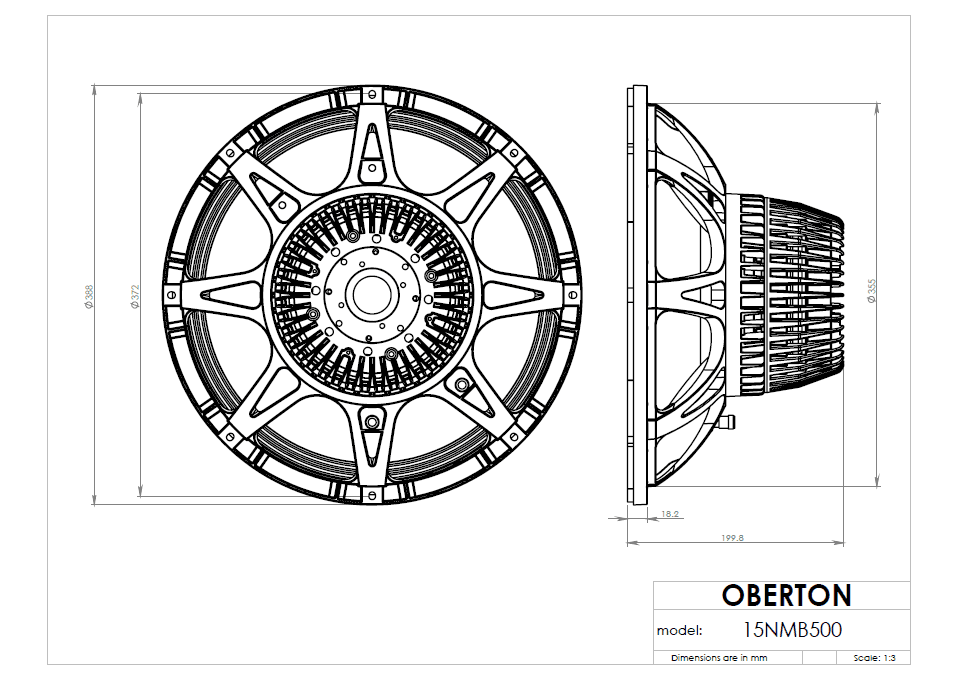 Oberton 15NMB500 15 inch 8 ohm loudspeaker driver view 3