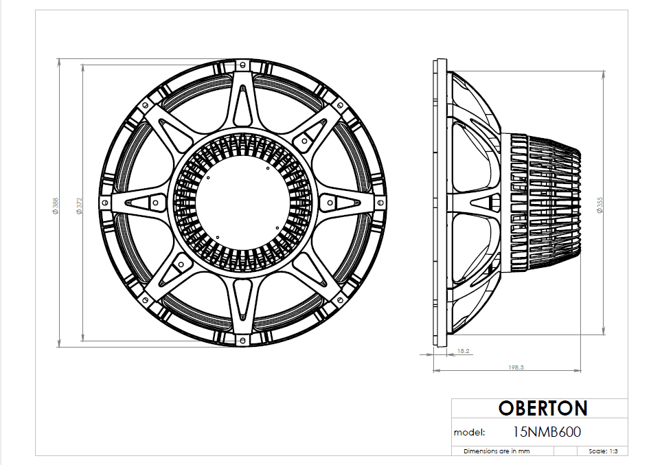 Oberton 15NMB600 15 inch 8 ohm loudspeaker driver view 3