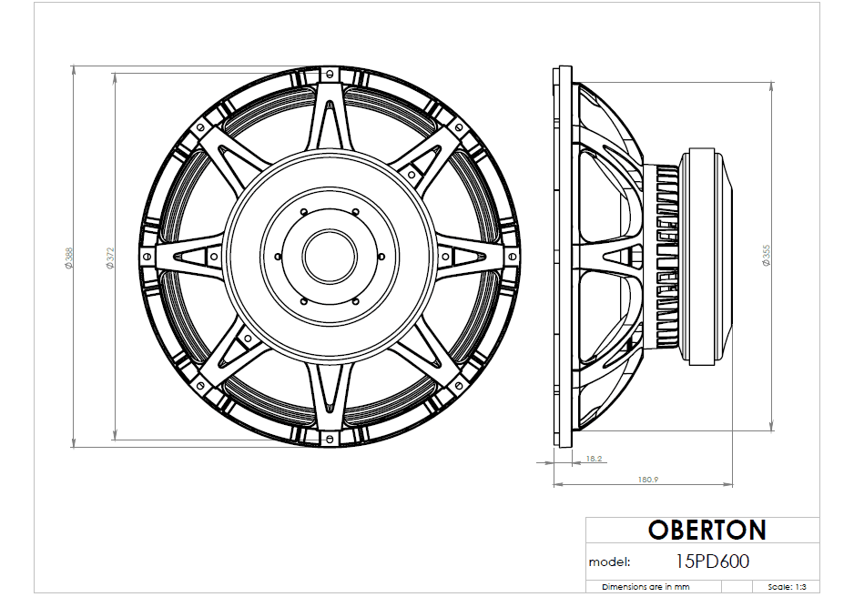 Oberton 15PD600 15 inch 8 ohm loudspeaker driver view 3
