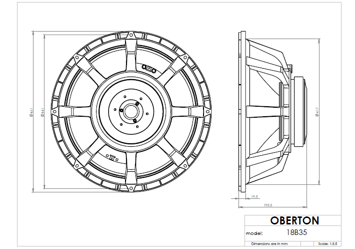 Oberton 18B35 18 inch 8 ohm loudspeaker driver view 3