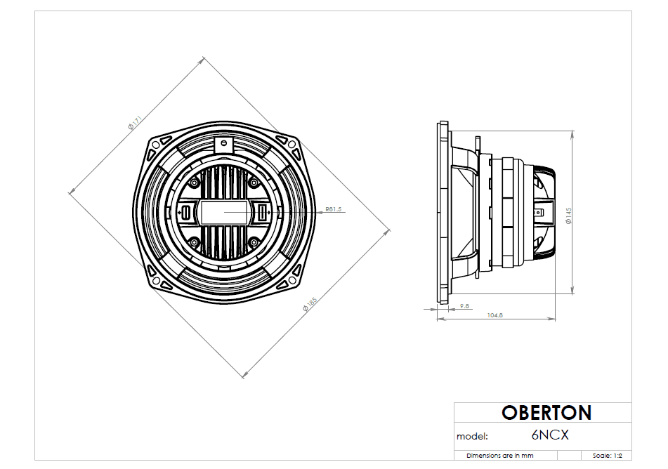 Oberton 6NCX 6.5 inch 8 ohm loudspeaker driver view 3