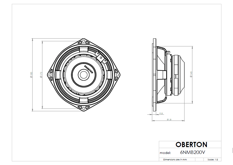 Oberton 6NMB200V 6.5 inch 16 ohm loudspeaker driver view 3
